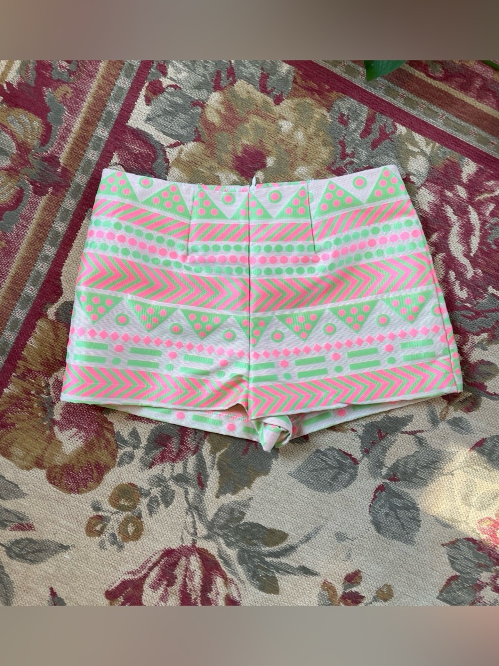 Harper Neon 60s Inspired Geo Print Women's Short Shorts- Pink & Lime